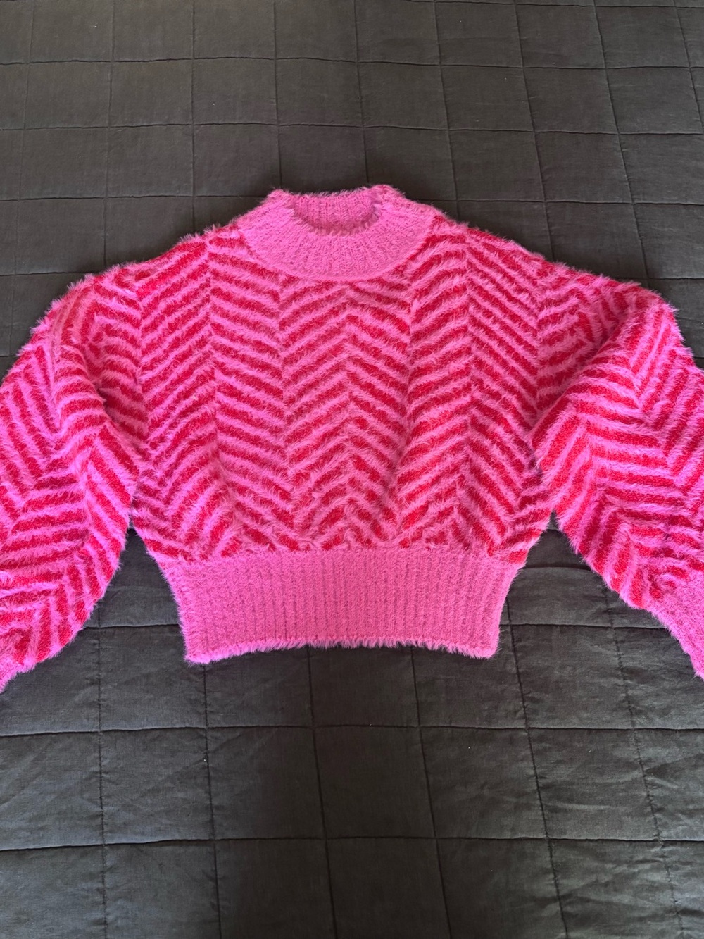 Sugarlips Hot Pink Fuzzy Chevron Crewneck Sweater